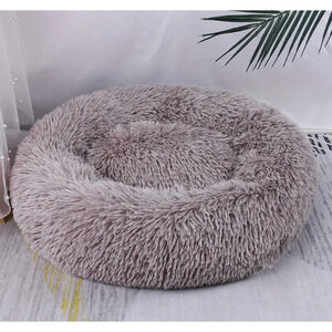 Pet Bed Plush Dog Cat Fluffy Luxury Taupe 23.6" large Round Non Slip